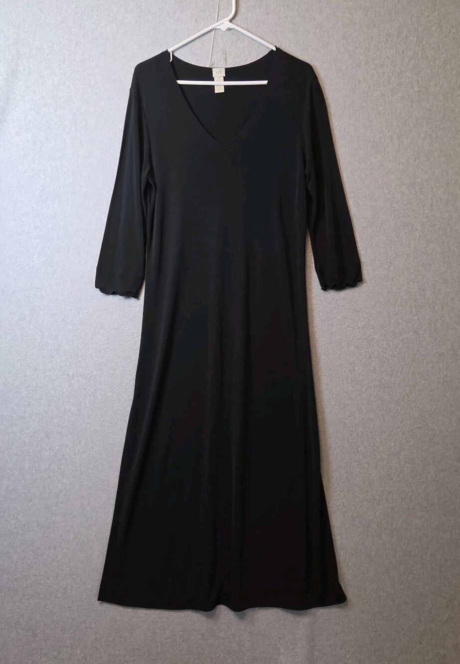 J. Jill Black 3/4 Sleeve V Neck A Line Slinky Maxi Dress Women's Medium Stretch